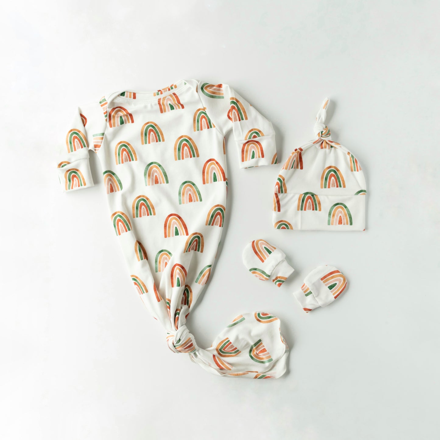 Rainbow Baby Knotted Gown and Hat Set