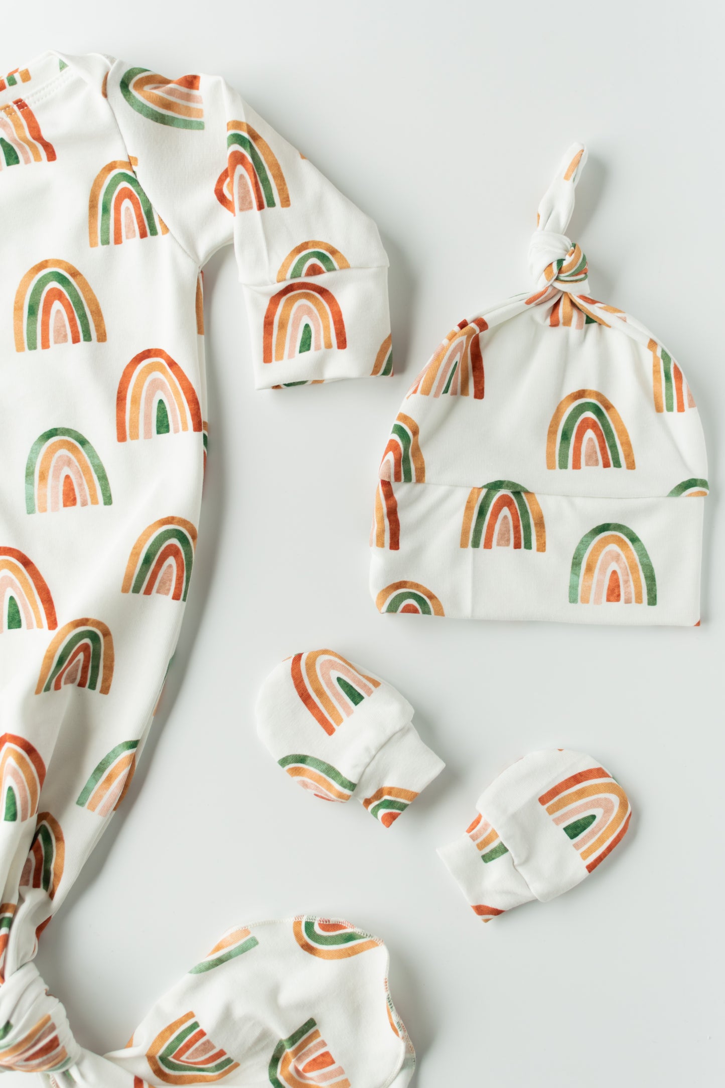 Rainbow Baby Knotted Gown and Hat Set
