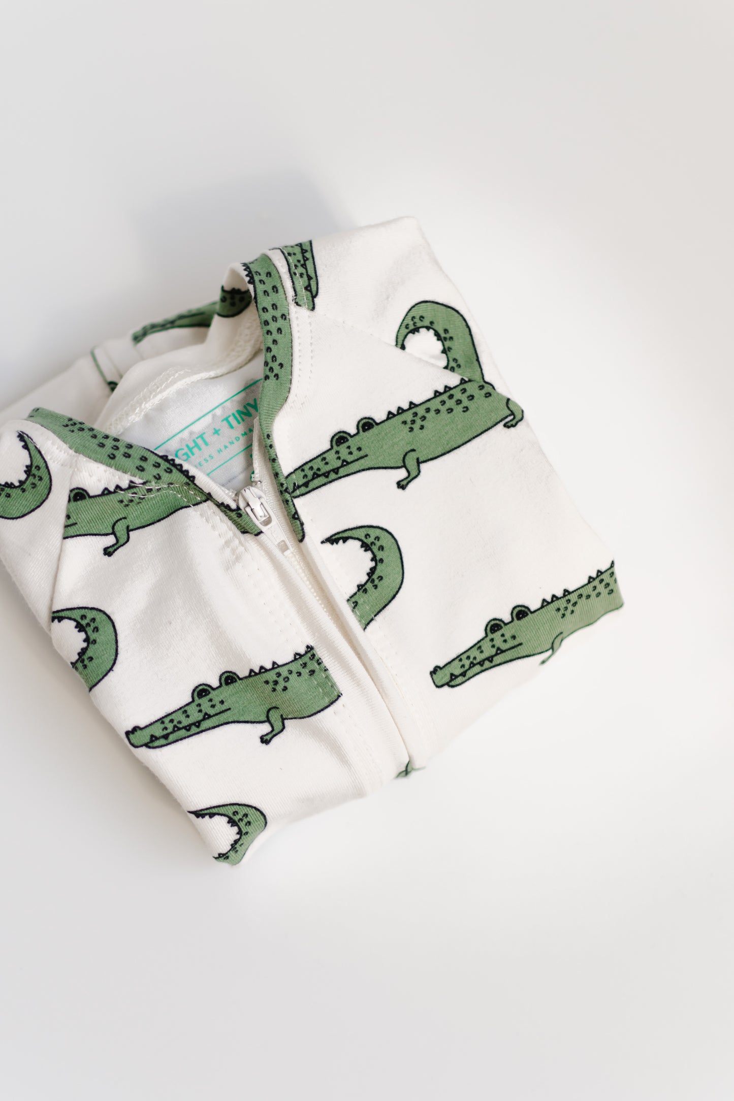 Organic Baby Zip Romper | Short Sleeve One Piece | Handmade in USA | Crocodile Print