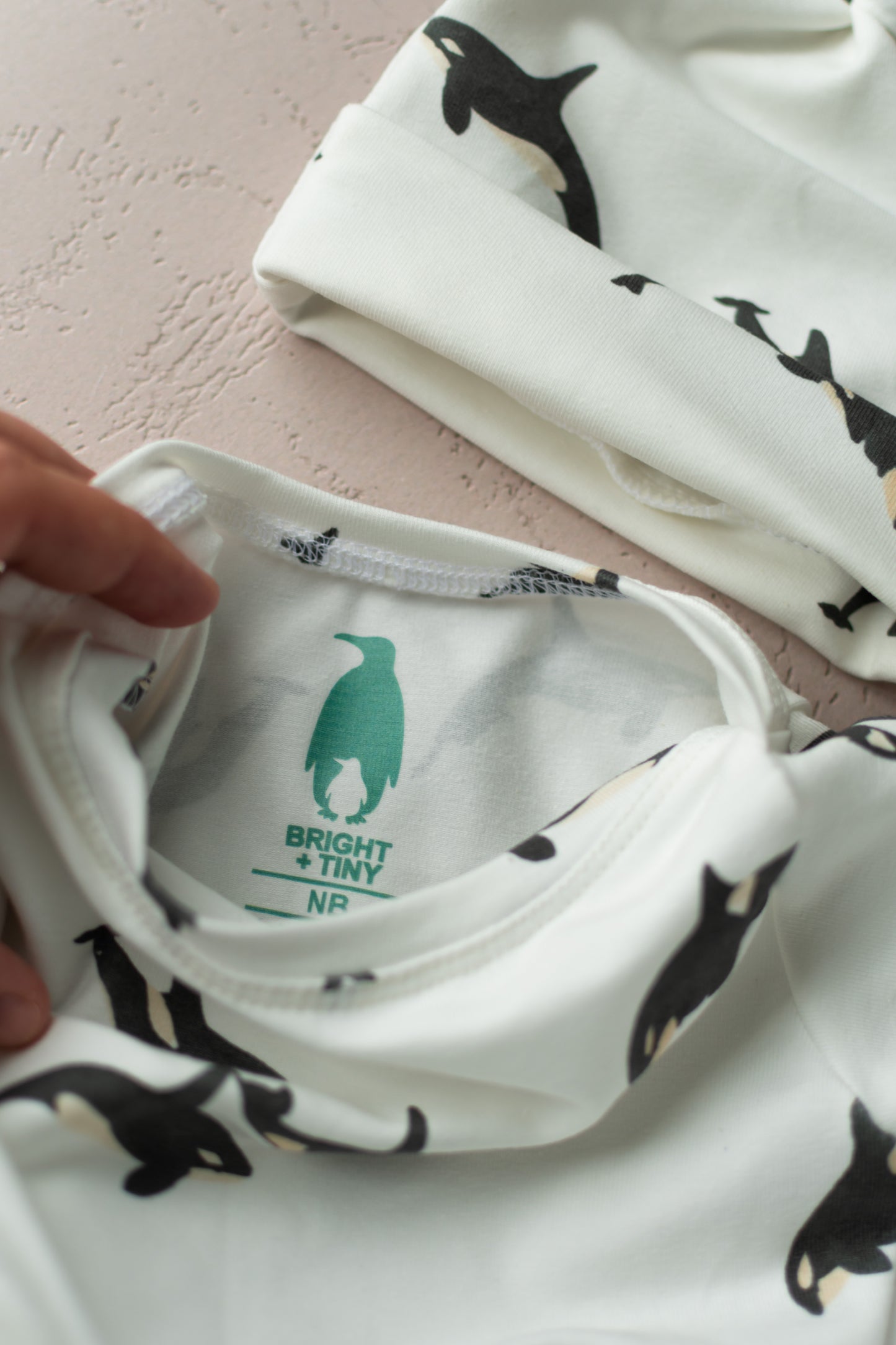 Orca Whale Baby Knotted Gown and Hat Set