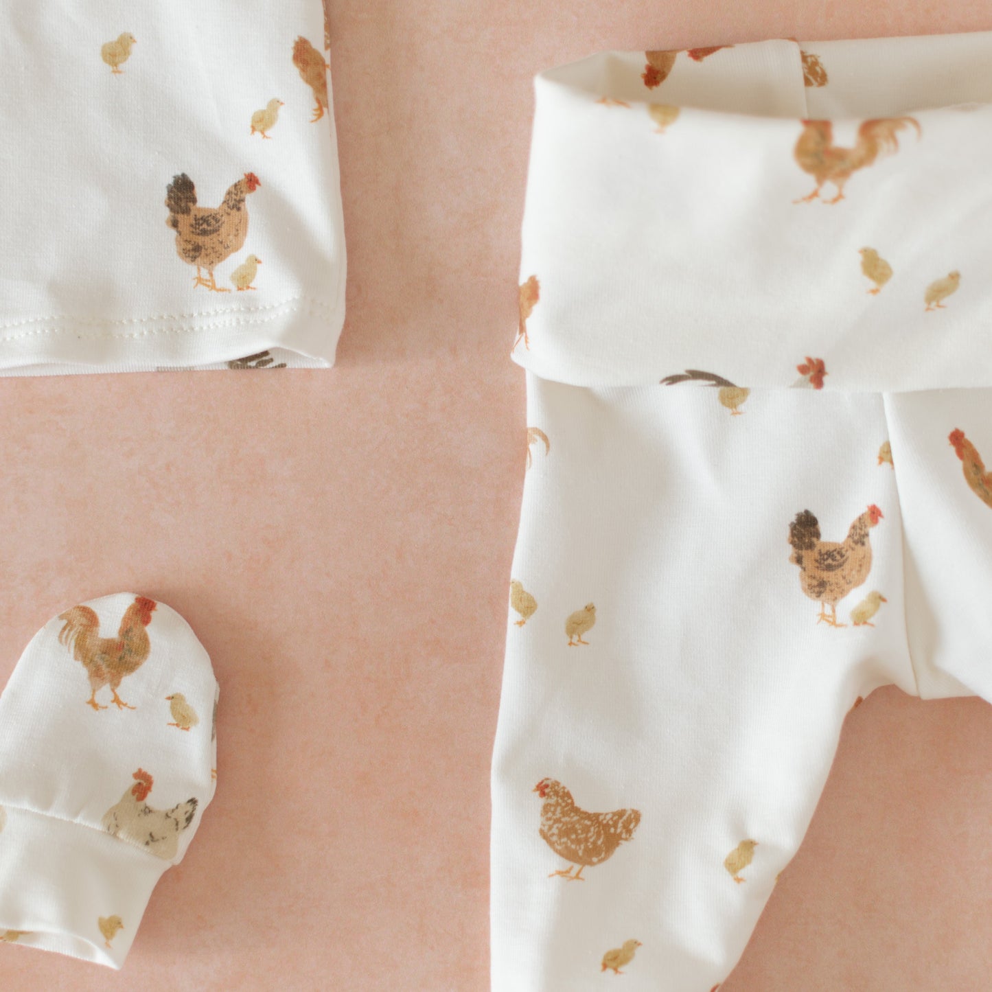 Chicken Baby Outfit Set Pants Shirt Hat and Mittens