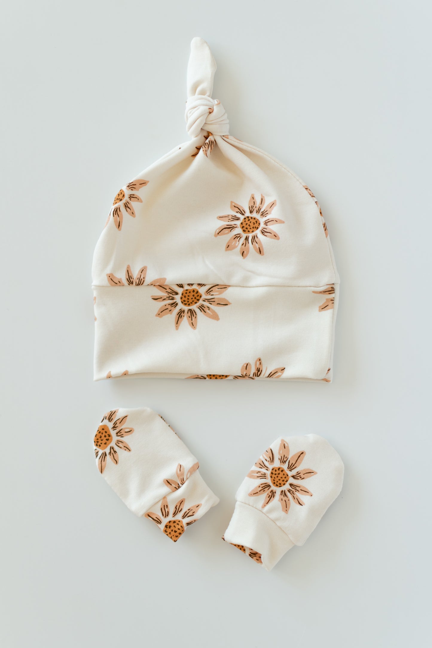 Sunflower Baby Outfit Set Pants Shirt Hat and Mittens