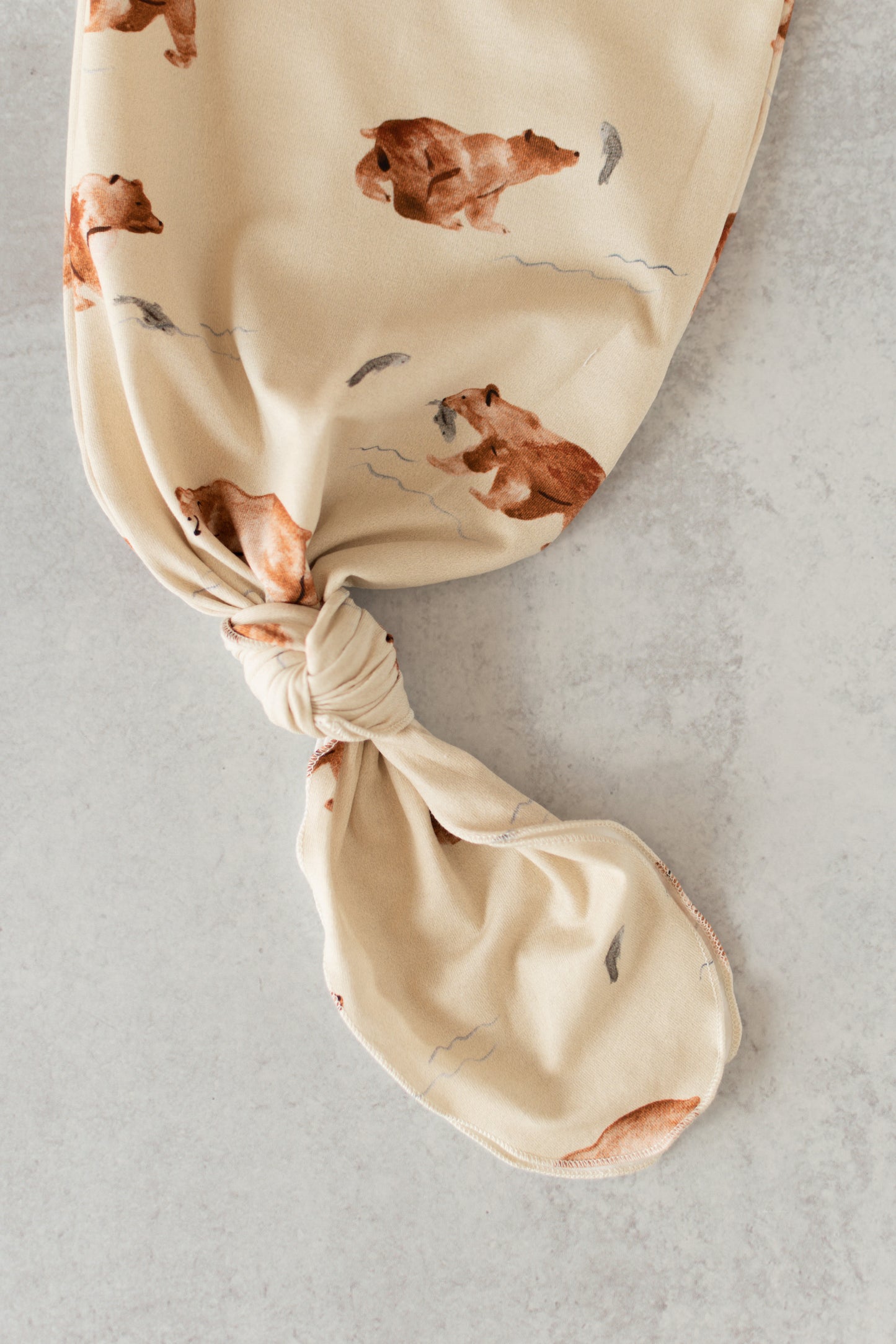 Grizzly Bear Baby Knotted Gown and Hat Set