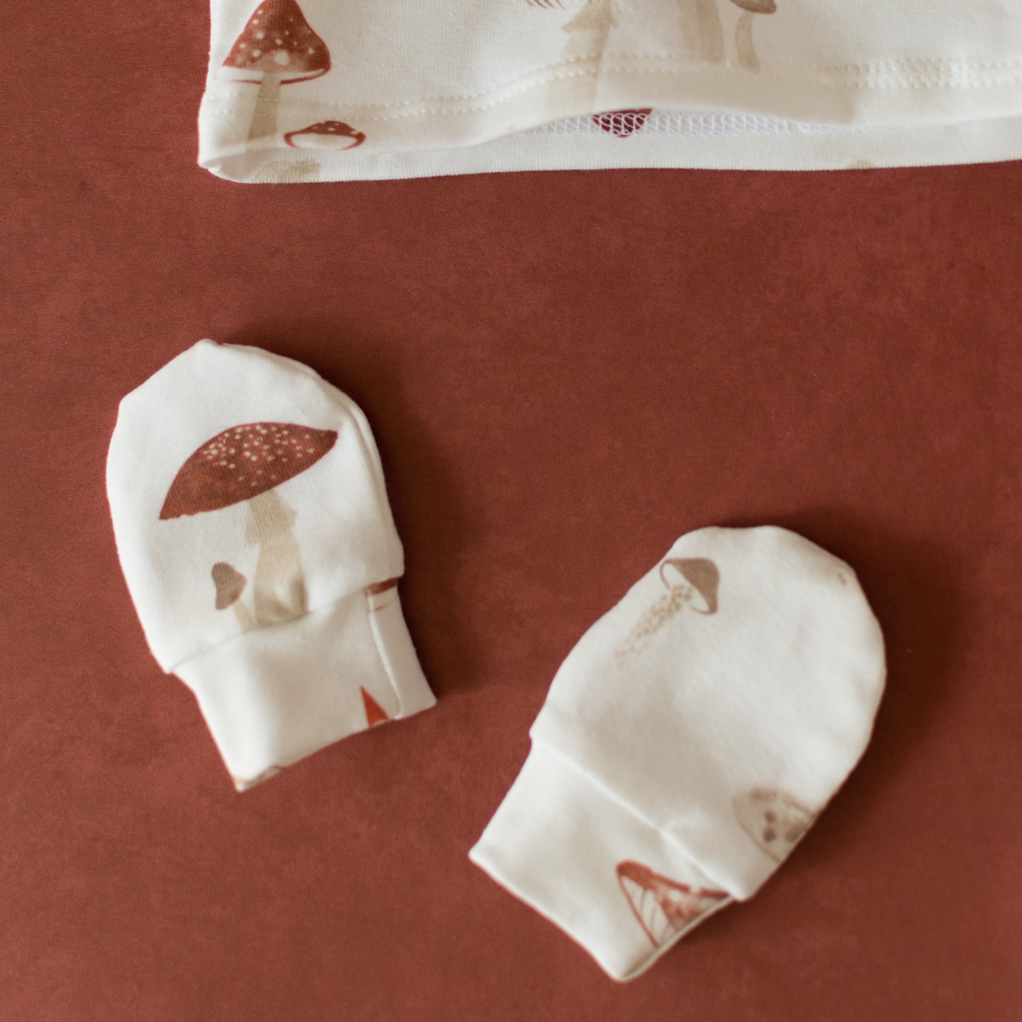 Mushroom Baby Outfit Set Pants Shirt Hat and Mittens