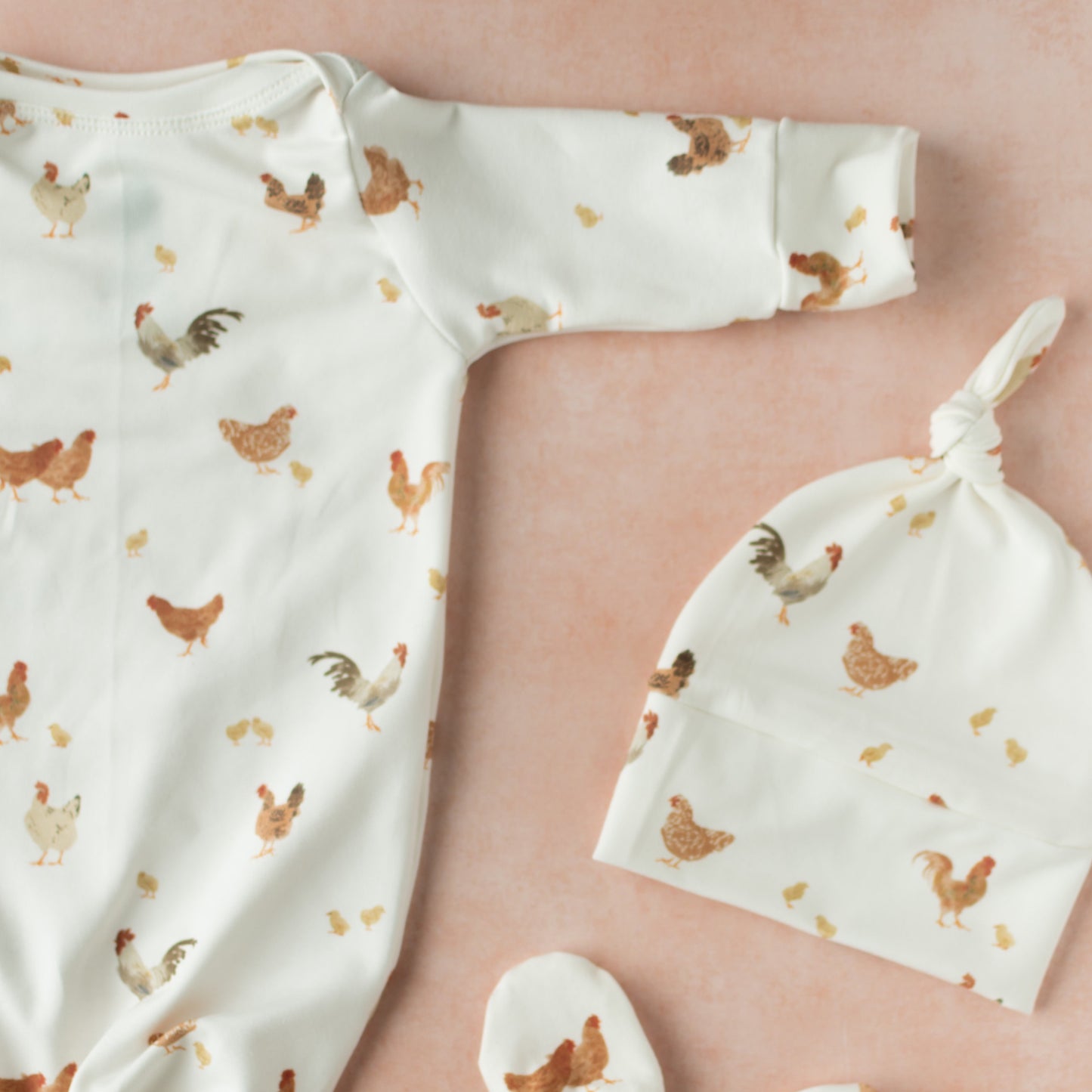 Chicken Baby Knotted Gown and Hat Set
