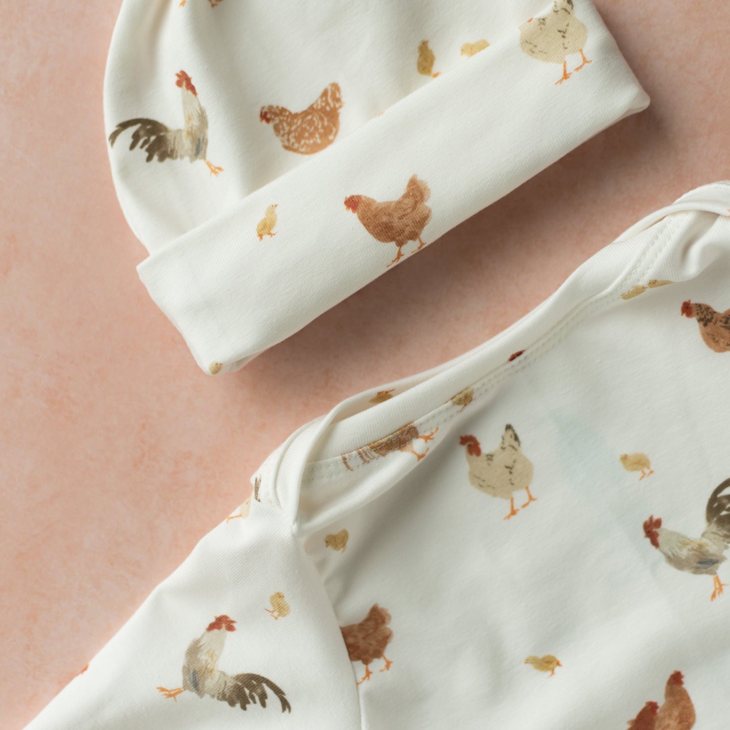 Chicken Baby Knotted Gown and Hat Set