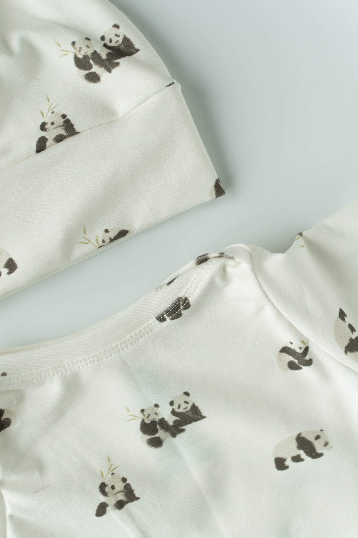 Organic Newborn Knotted Gown & Hat Set | Handmade in USA | OEKO-TEX Baby Clothing | Panda Bear Print