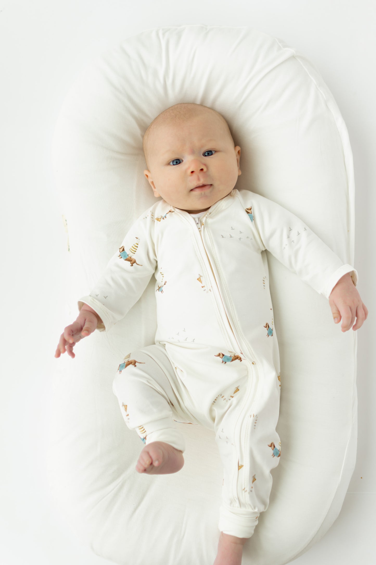 Organic Baby Zip Romper | Long Sleeve One Piece | Handmade in USA | Duck Dachshund Print
