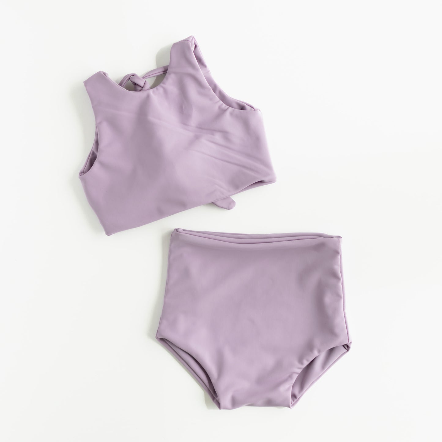 Girls Two-Piece Swimsuit | High Waist Bottoms & Long Top | Handmade in USA | Lilac Purple