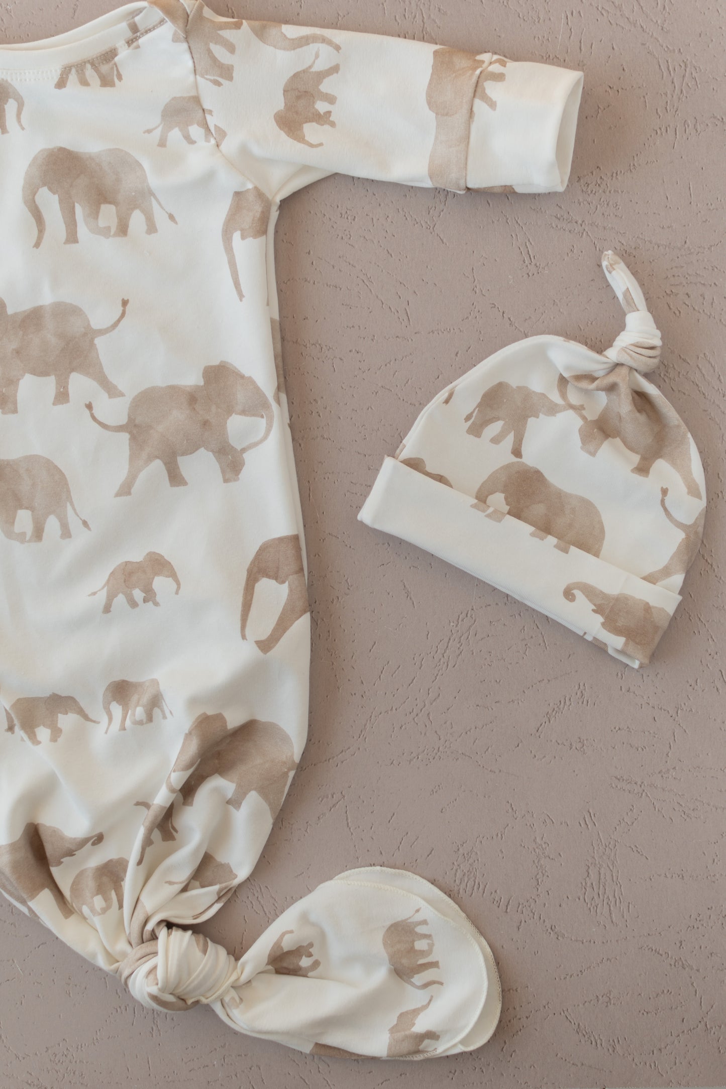 Elephant Baby Knotted Gown and Hat Set