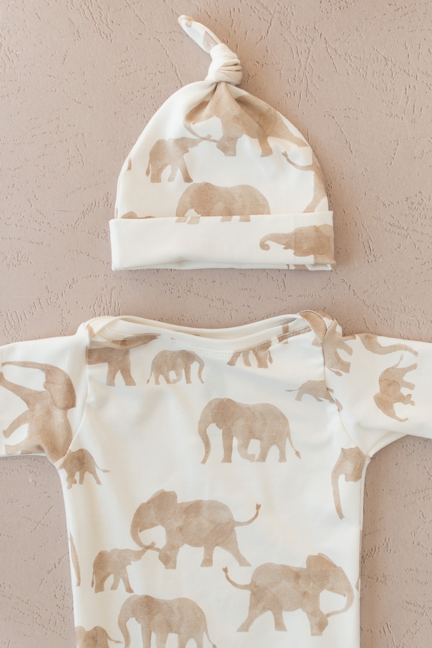 Elephant Baby Knotted Gown and Hat Set