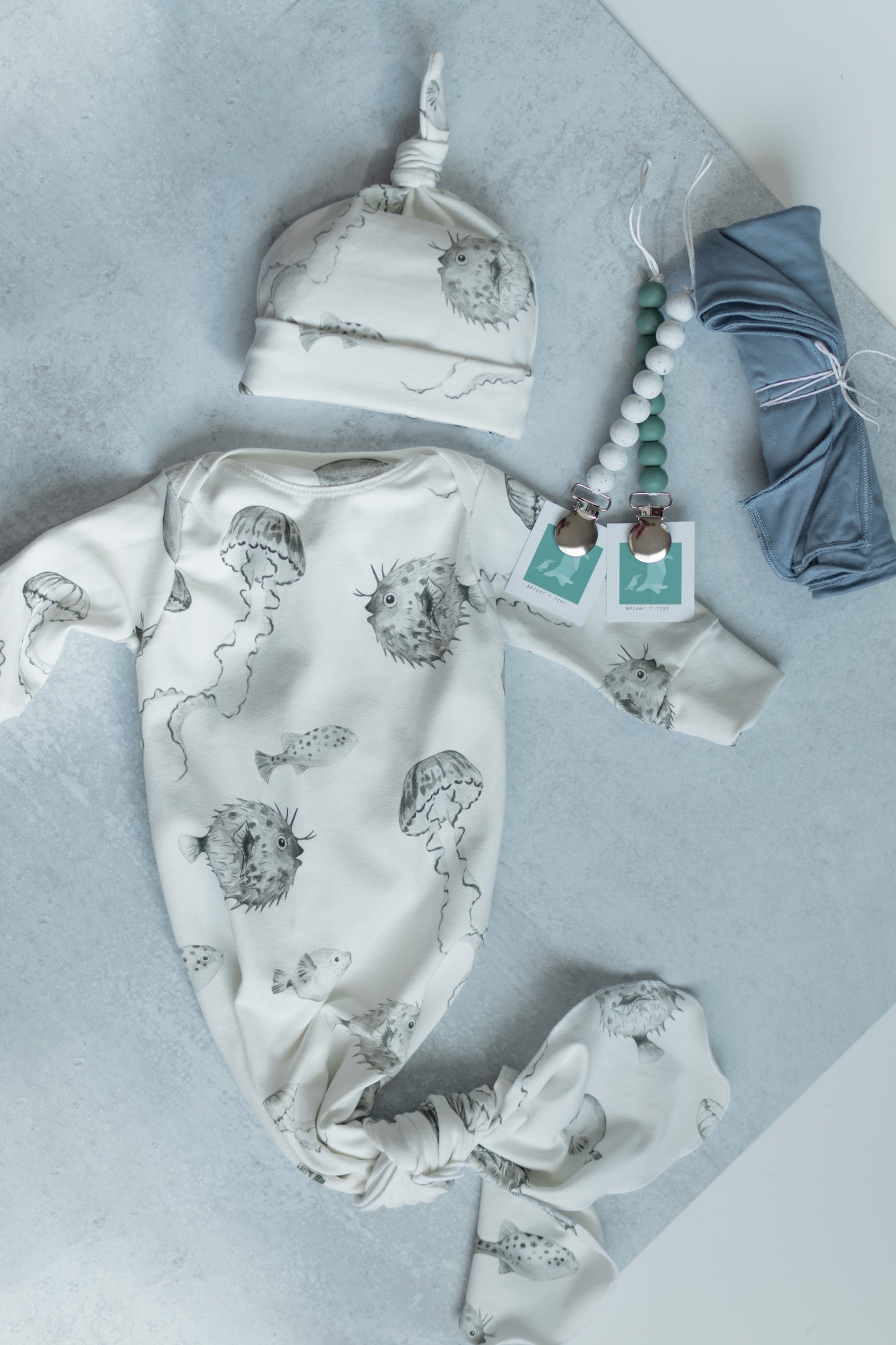 Jellyfish Baby Knotted Gown and Hat Set