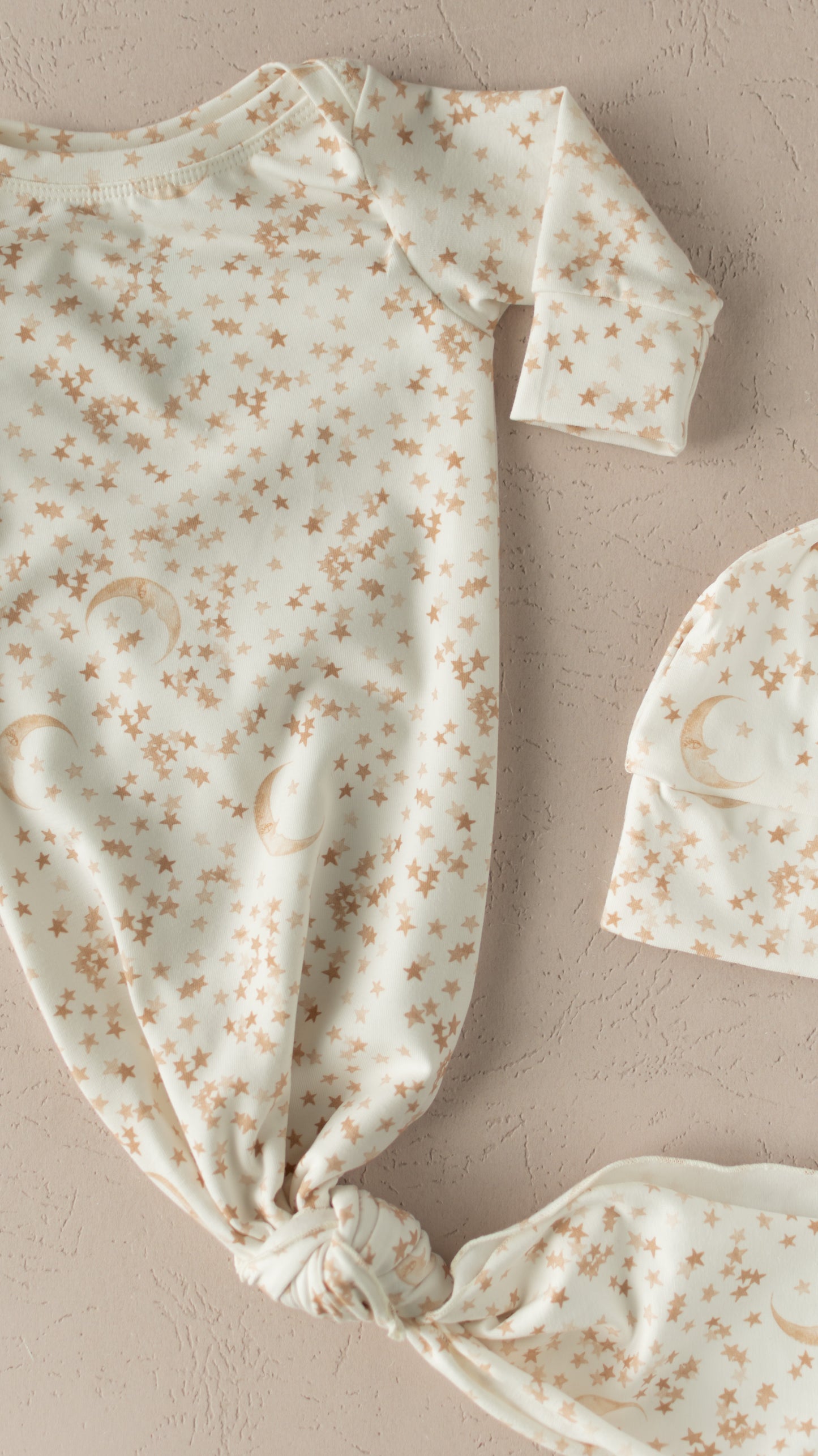 Moon and Star Baby Knotted Gown and Hat Set
