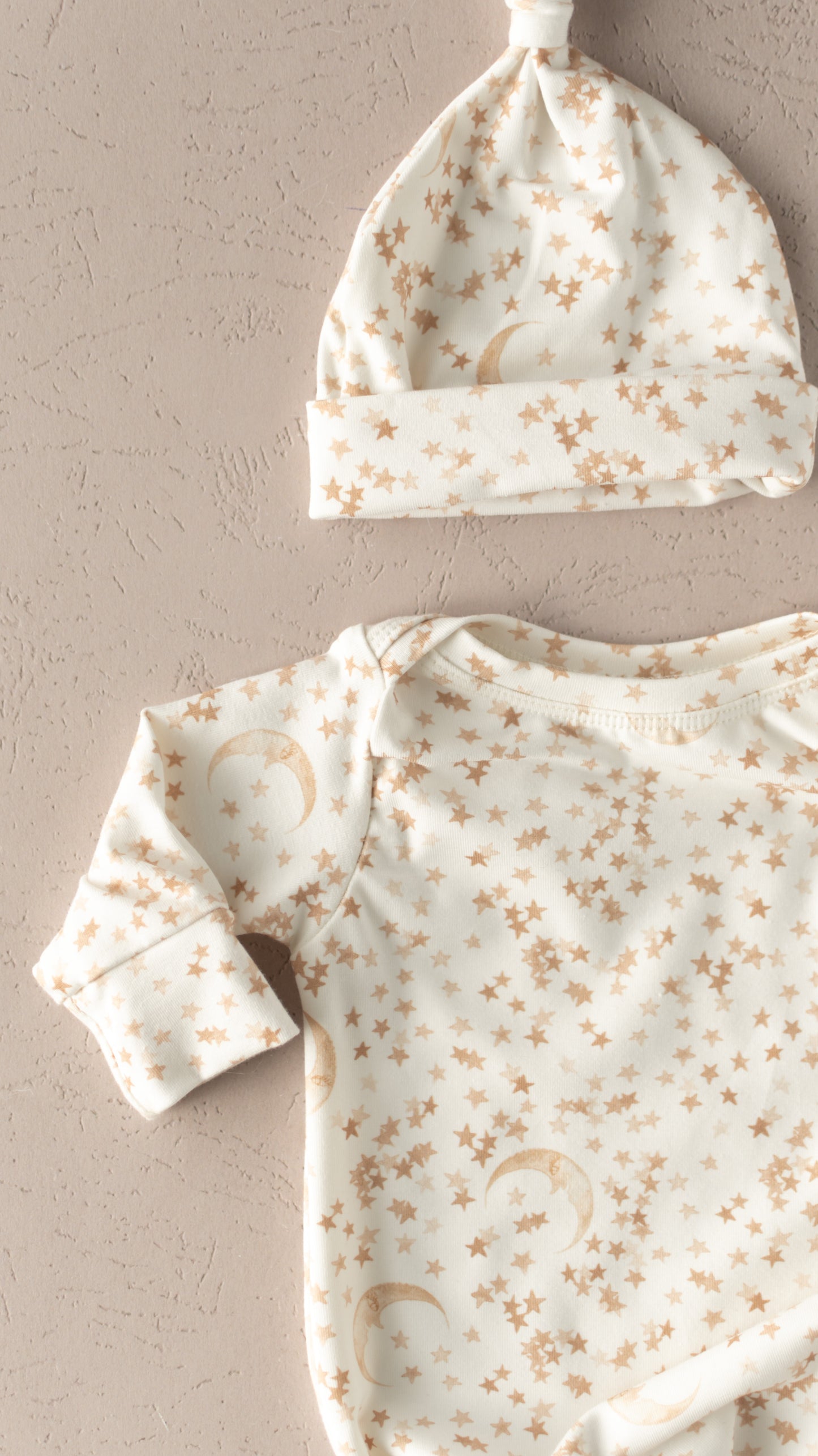 Moon and Star Baby Knotted Gown and Hat Set