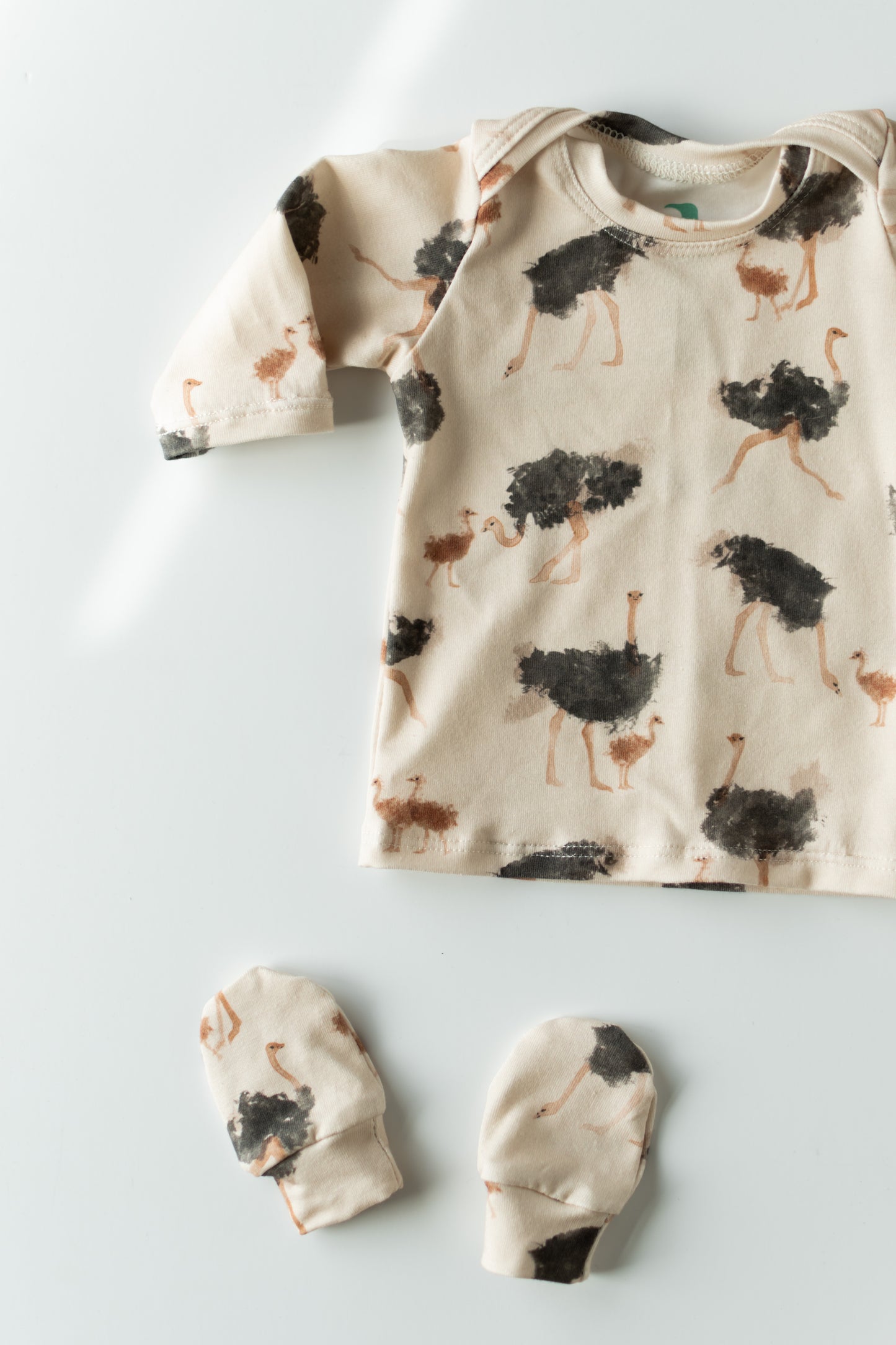 Ostrich Baby Outfit Set Pants Shirt Hat and Mittens