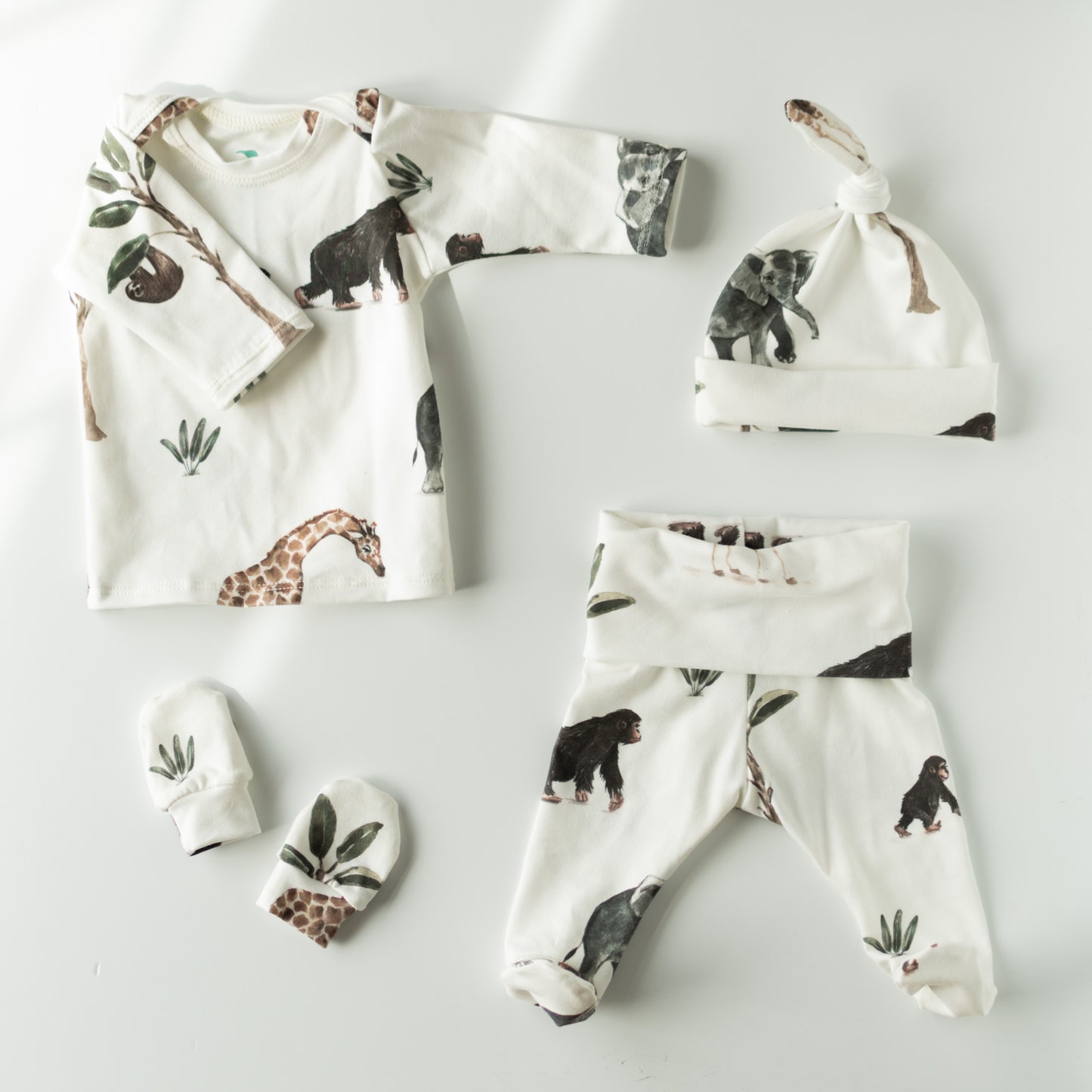 Safari Baby Outfit Set Pants Shirt Hat and Mittens