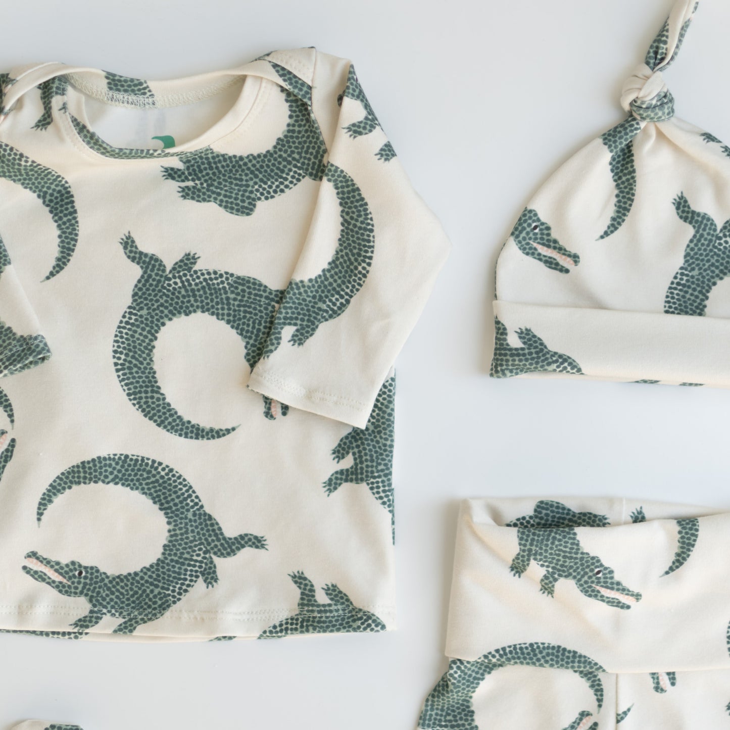 Crocodile Baby Outfit Set Pants Shirt Hat and Mittens