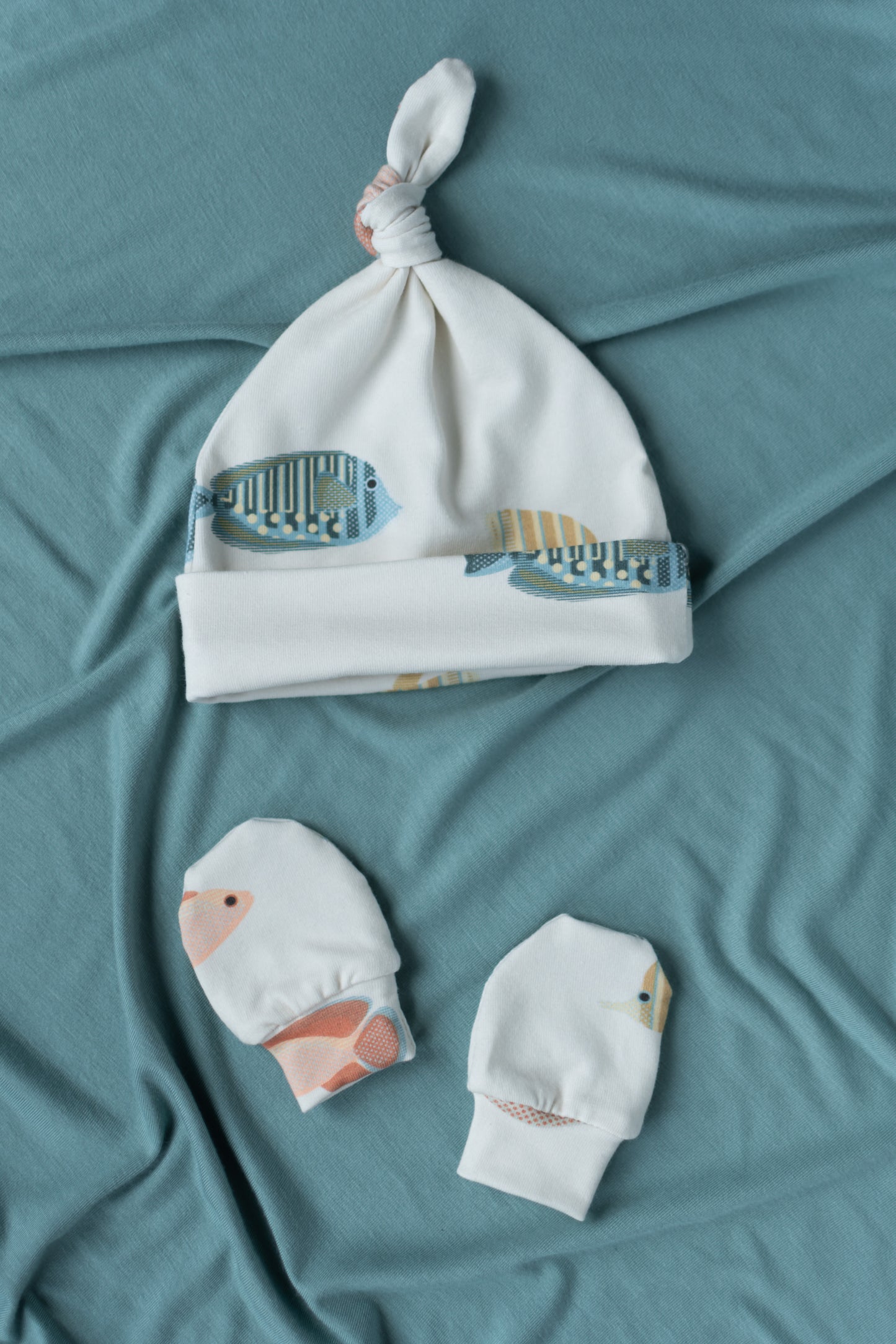 Colorful Fish Baby Knotted Gown and Hat Set
