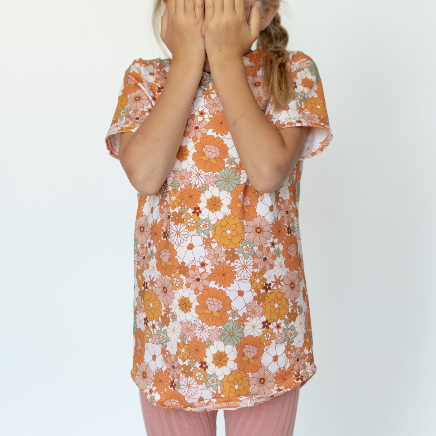 Orange Flower T-shirt Long Length
