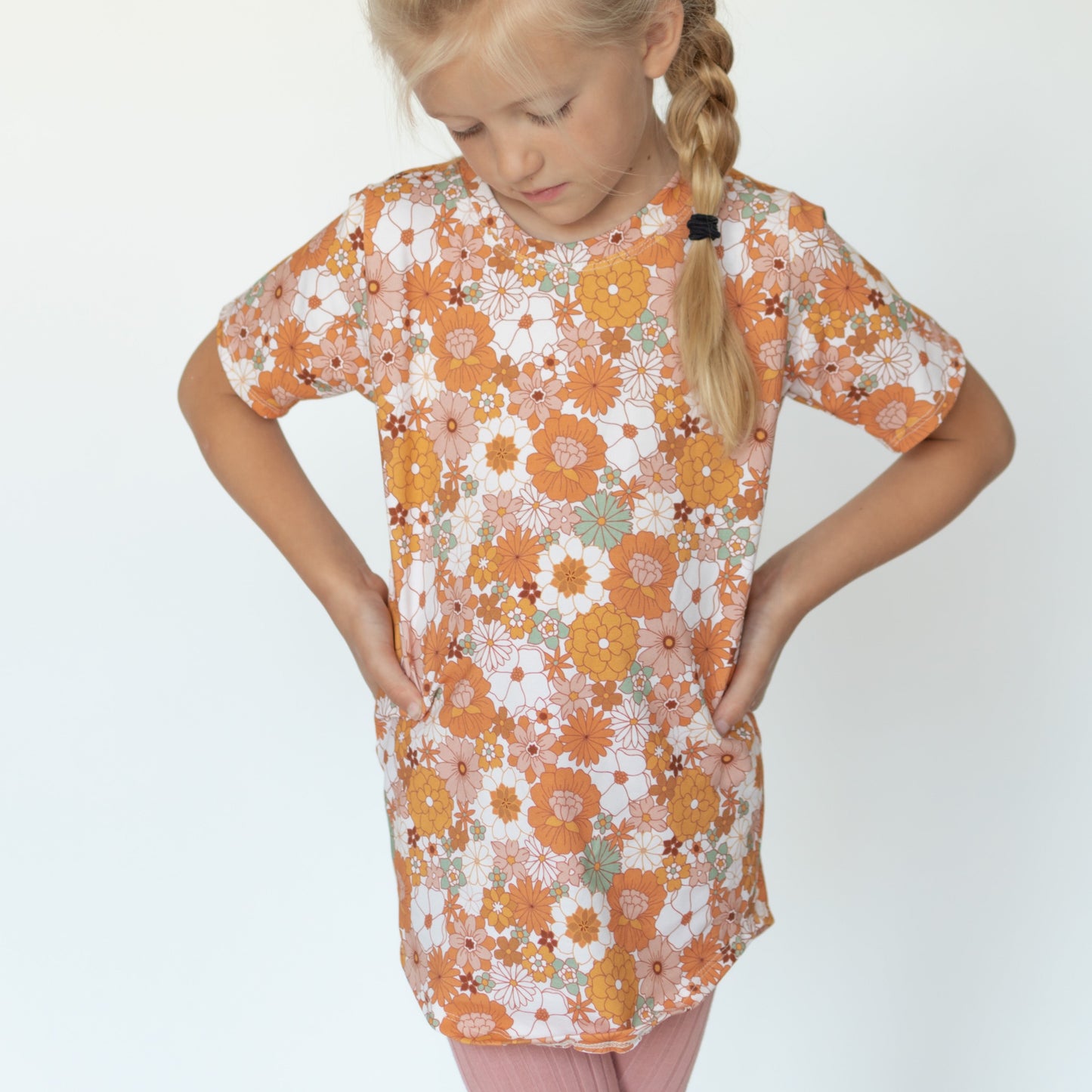 Orange Flower T-shirt Long Length