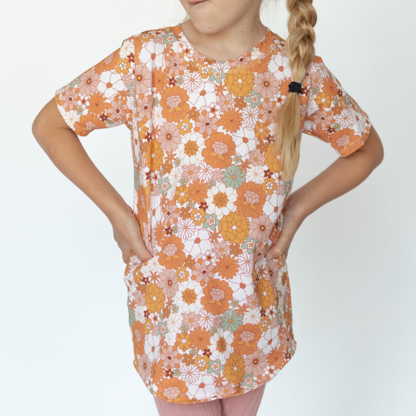 Orange Flower T-shirt Long Length