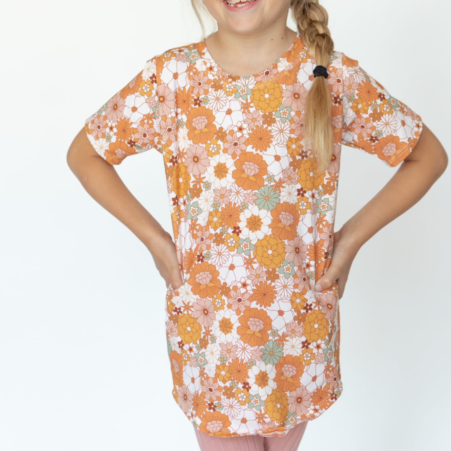 Orange Flower T-shirt Long Length