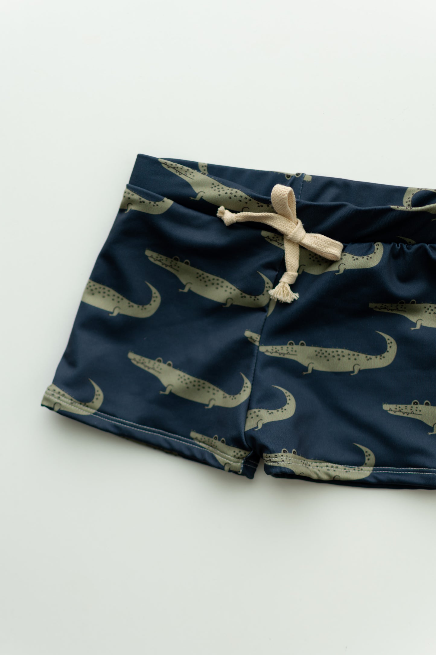 Navy Crocodile Print Boy Swim Shorts, European Style Swimwear