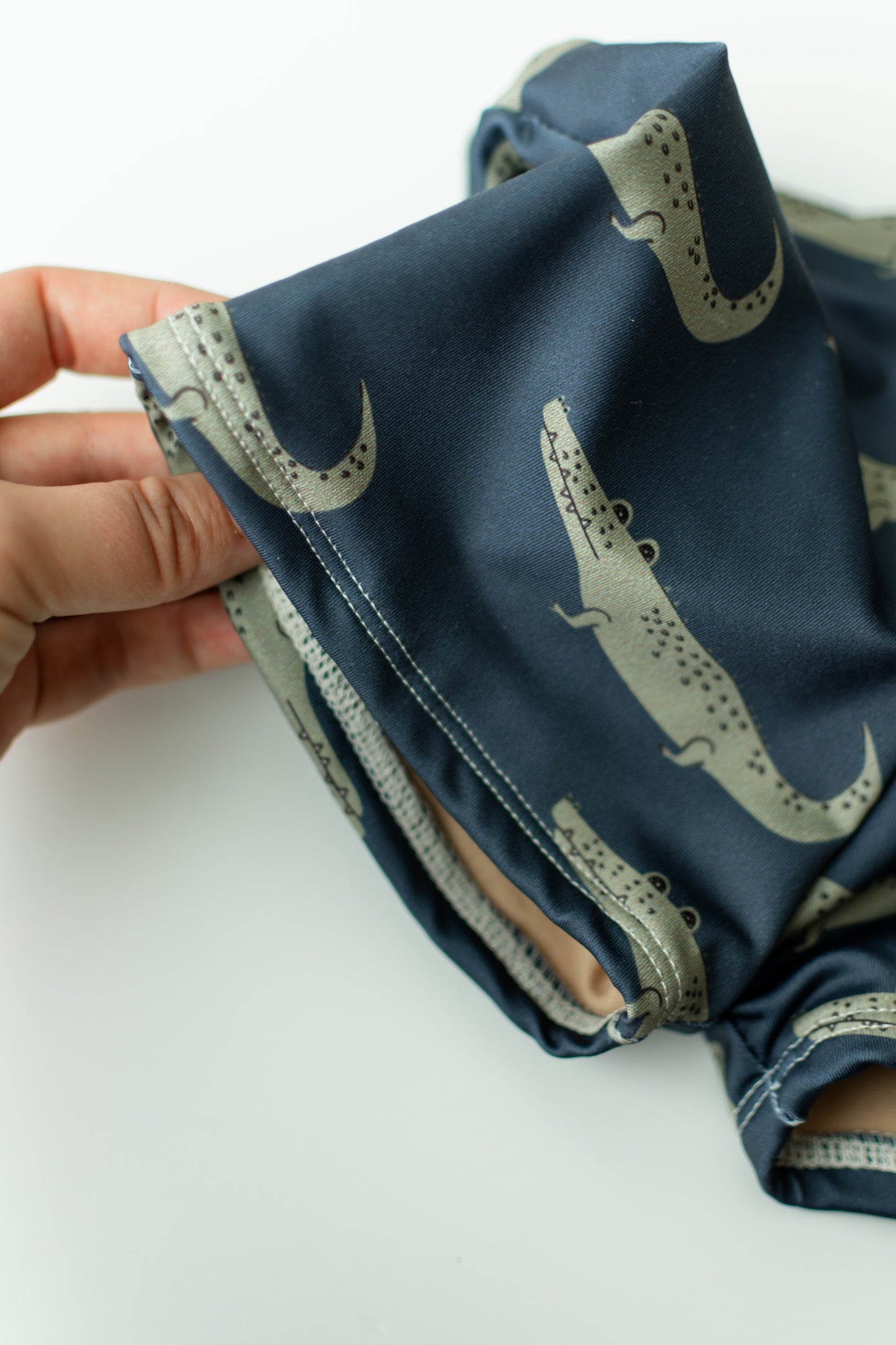Navy Crocodile Print Boy Swim Shorts, European Style Swimwear