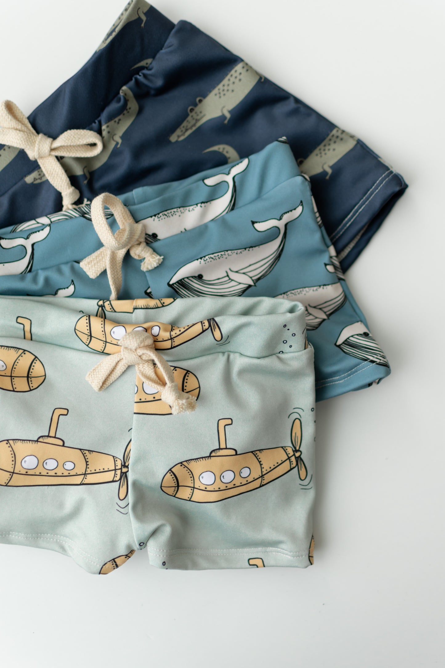 Navy Crocodile Print Boy Swim Shorts, European Style Swimwear