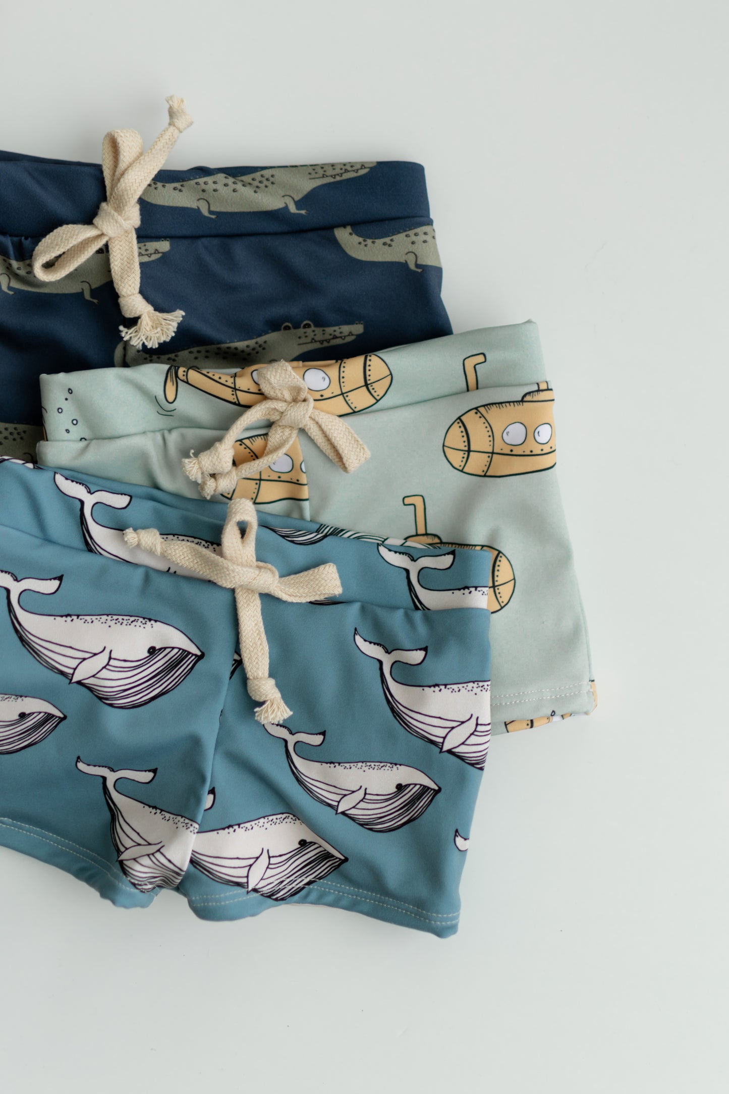 Yellow Submarine Print Boy Swim Shorts, European Style Swimwear