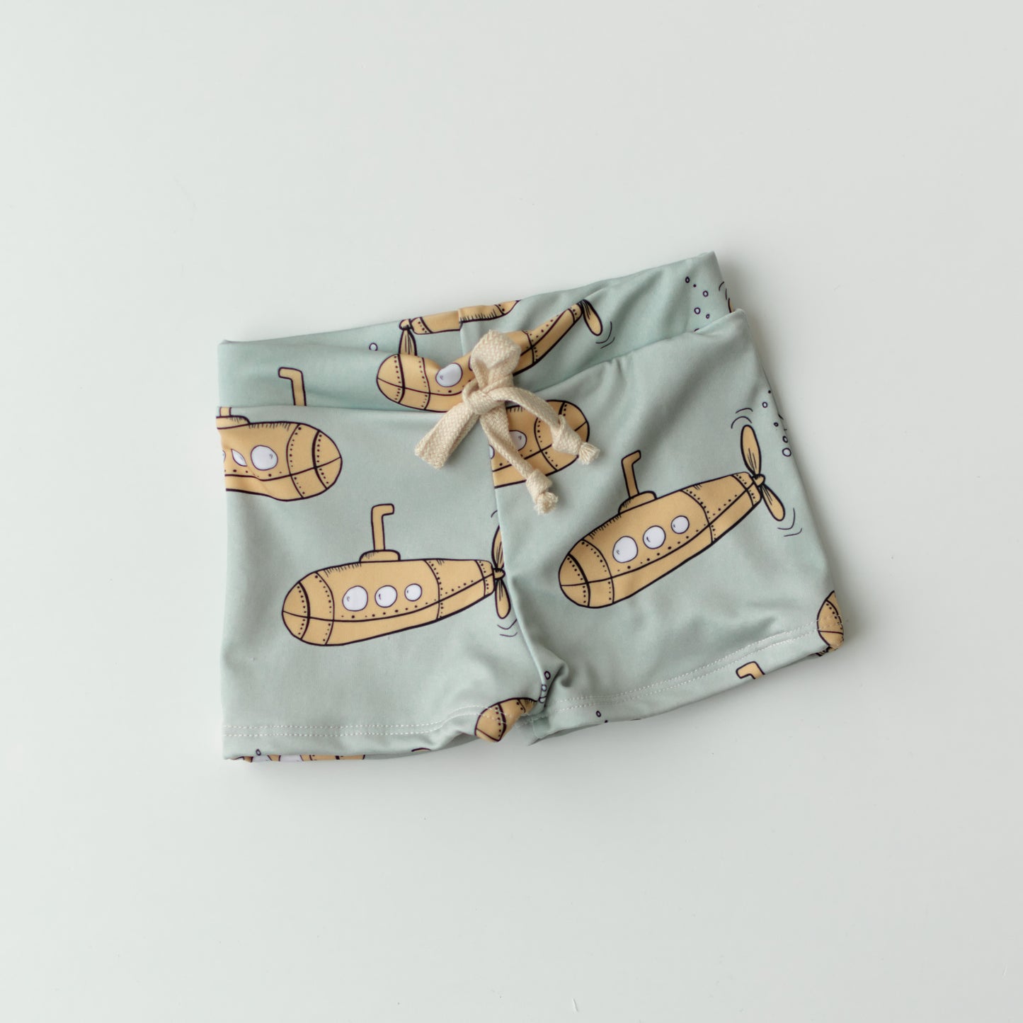 Yellow Submarine Print Boy Swim Shorts, European Style Swimwear