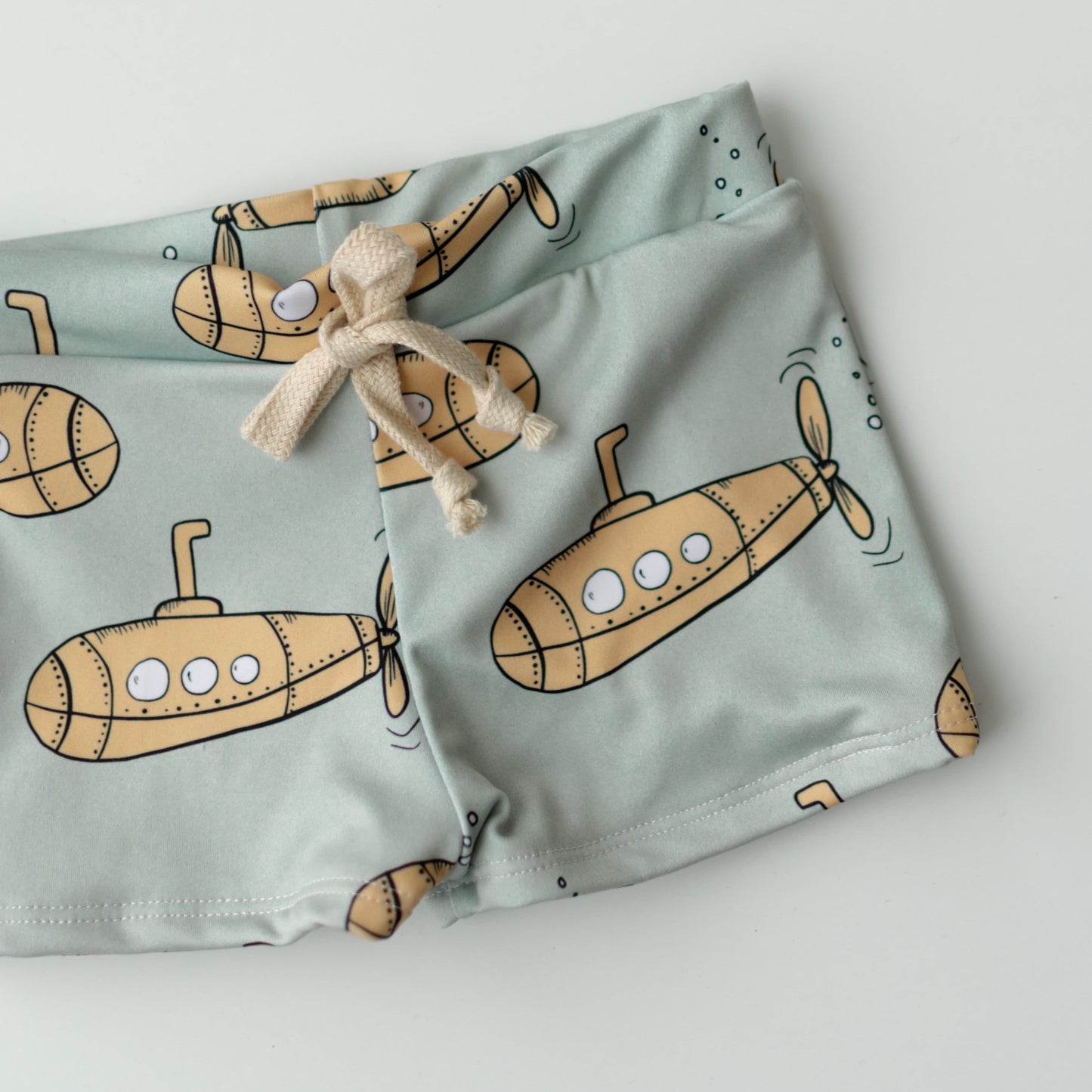 Yellow Submarine Print Boy Swim Shorts, European Style Swimwear