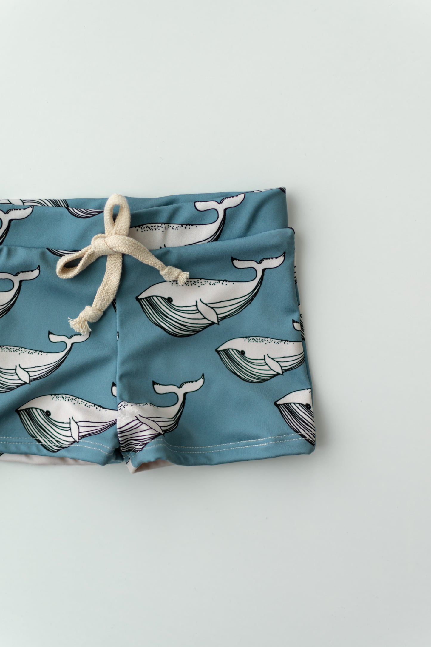 Blue Whale Print Boy Swim Shorts, European Style Swimwear
