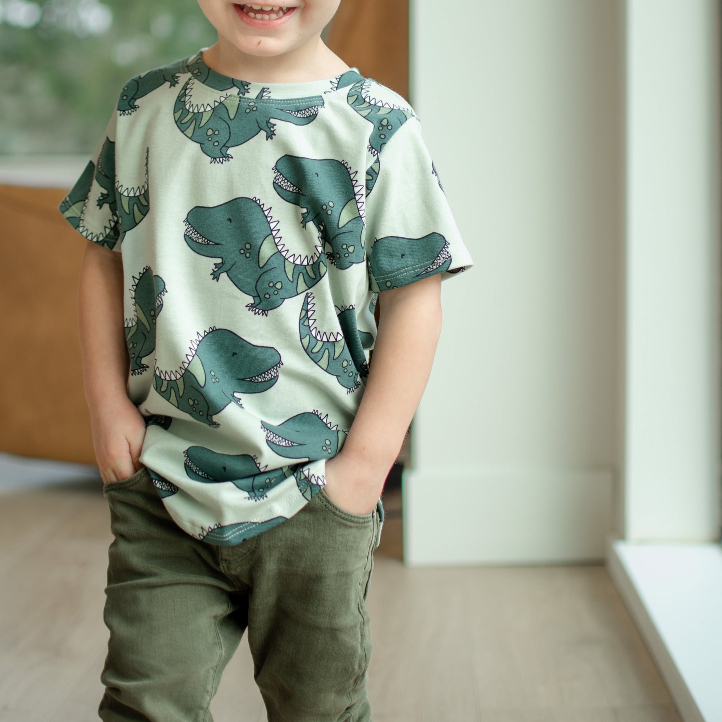 Green Dinosaur T-shirt Long Length