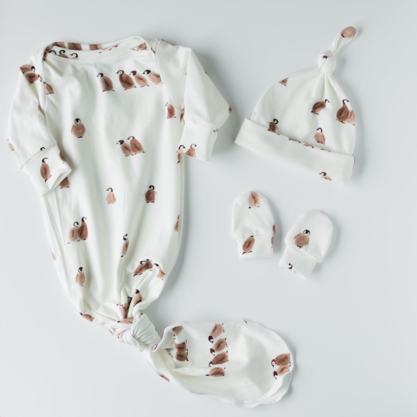 Penguin Baby Knotted Gown and Hat Set