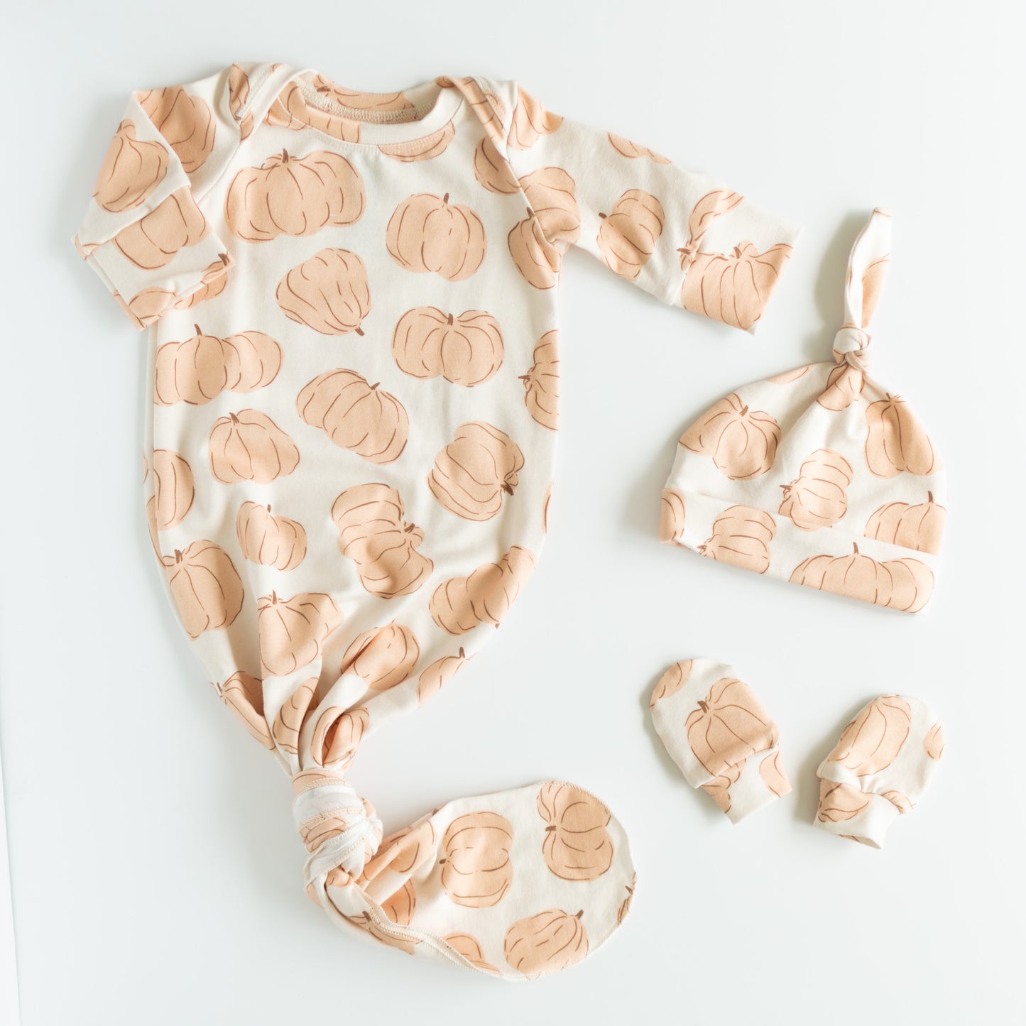 Pumpkin Baby Knotted Gown and Hat Set