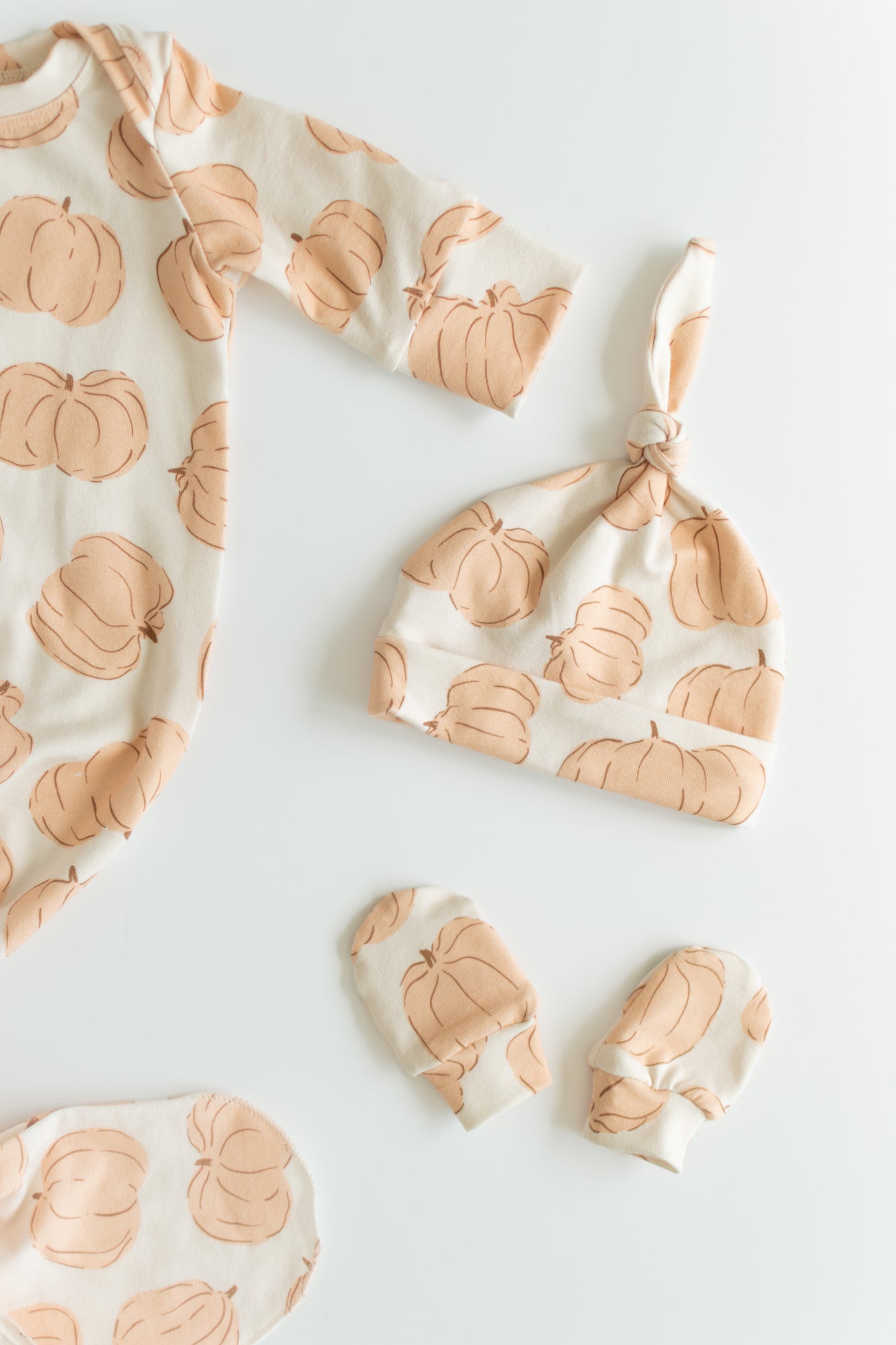 Pumpkin Baby Knotted Gown and Hat Set