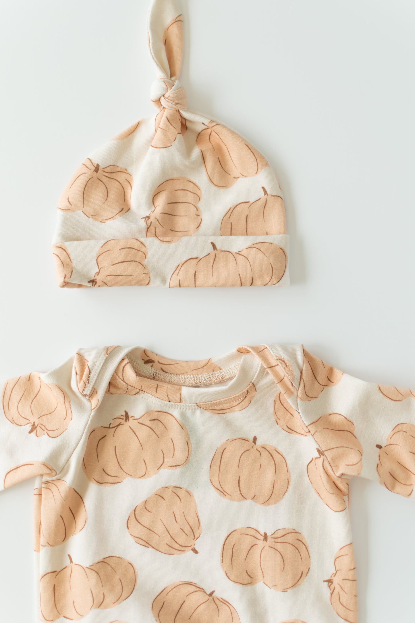 Pumpkin Baby Knotted Gown and Hat Set