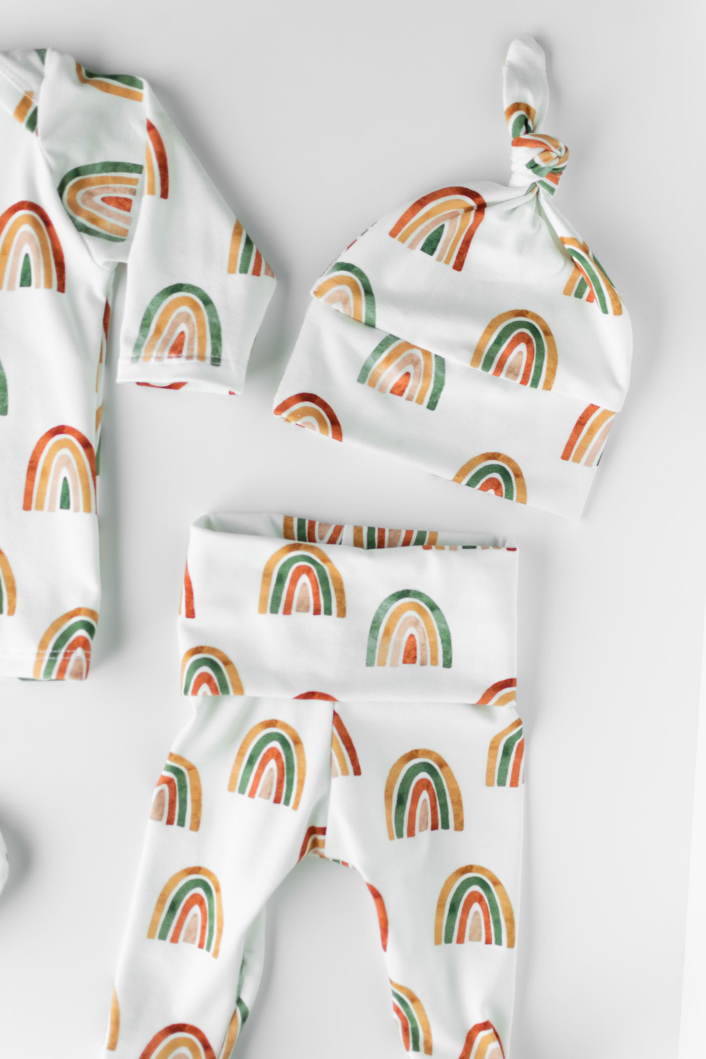 Rainbow Baby Outfit Set Pants Shirt Hat and Mittens