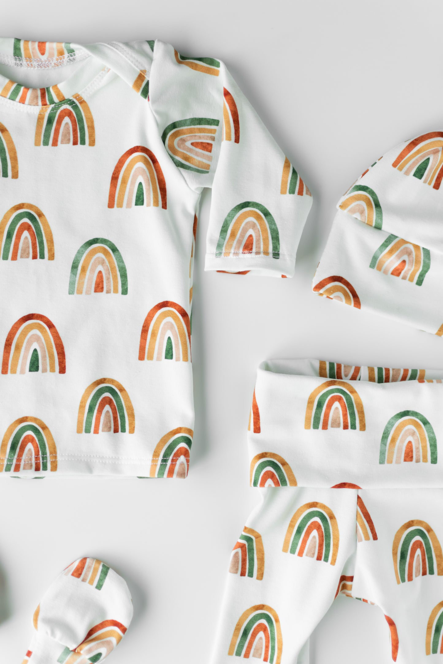 Rainbow Baby Outfit Set Pants Shirt Hat and Mittens