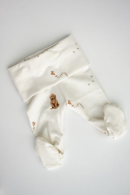 Organic Baby Outfit Set | Handmade Newborn Clothes | Labradoodle Dog Print | Pants, Shirt, Hat & Mittens