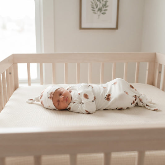 Organic Newborn Knotted Gown & Hat Set | Handmade in USA | OEKO-TEX Baby Clothing | Penguin Print