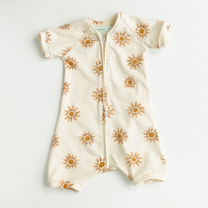 Sunflower Baby Zip Romper Outfit Short Sleeve One Piece Romper