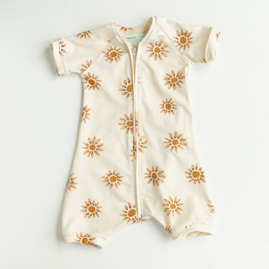 Sunflower Baby Zip Romper Outfit Short Sleeve One Piece Romper