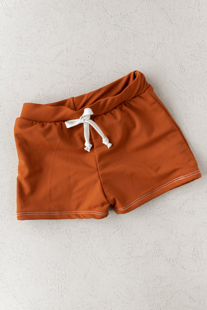 Boy Swim Shorts | European Style Swimwear | Handmade in USA | Rust