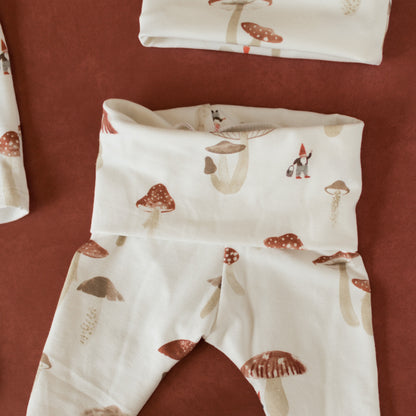 Mushroom Baby Outfit Set Pants Shirt Hat and Mittens