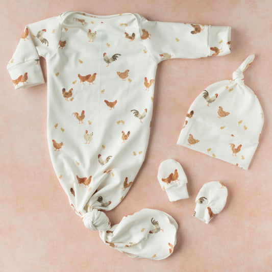 Chicken Baby Knotted Gown and Hat Set