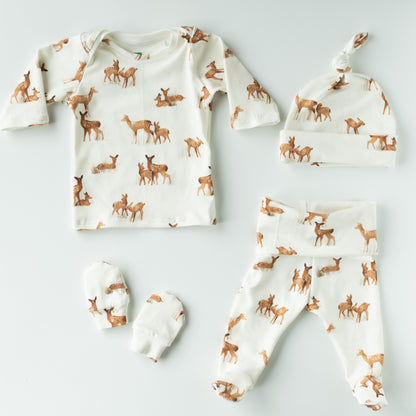 Deer Baby Outfit Set Pants Shirt Hat and Mittens