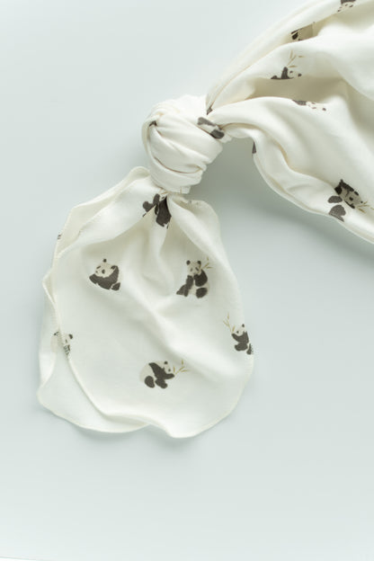 Organic Newborn Knotted Gown & Hat Set | Handmade in USA | OEKO-TEX Baby Clothing | Panda Bear Print