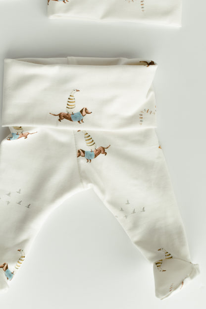 Duck Dachshund Dog Kite Baby Outfit Set Pants Shirt Hat and Mittens
